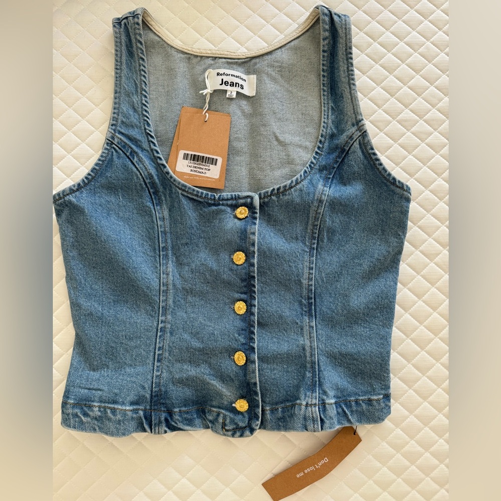 NWT Reformation Tai denim top